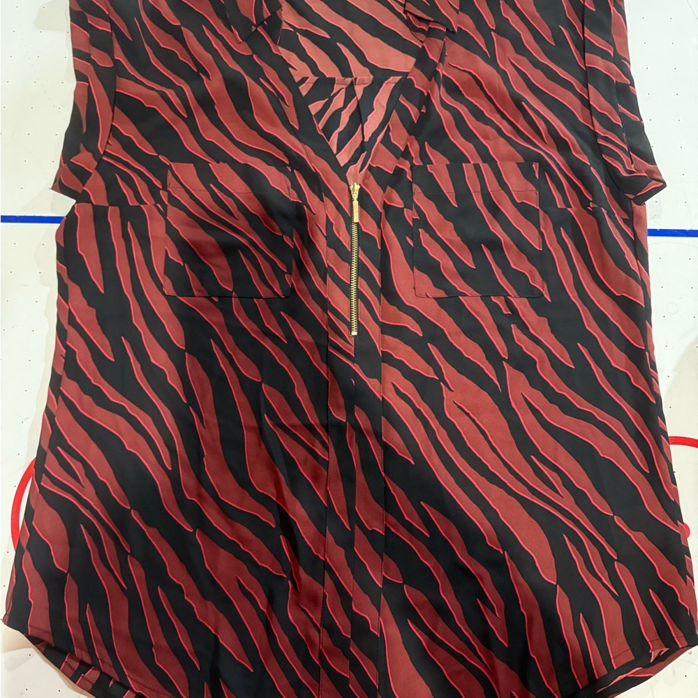 Express Vibrant Red and Black Patterned Top